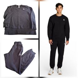 Reebok Delta Fleece Black Track Set Men SZ S Sweater & Jogger Pant