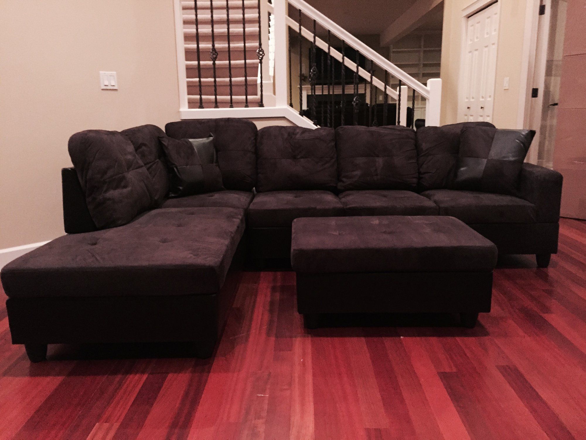 Brown Microfiber Sectional Couch And Ottoman