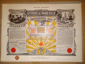 1954 Independence Hall Historical Wood Relic Certificate