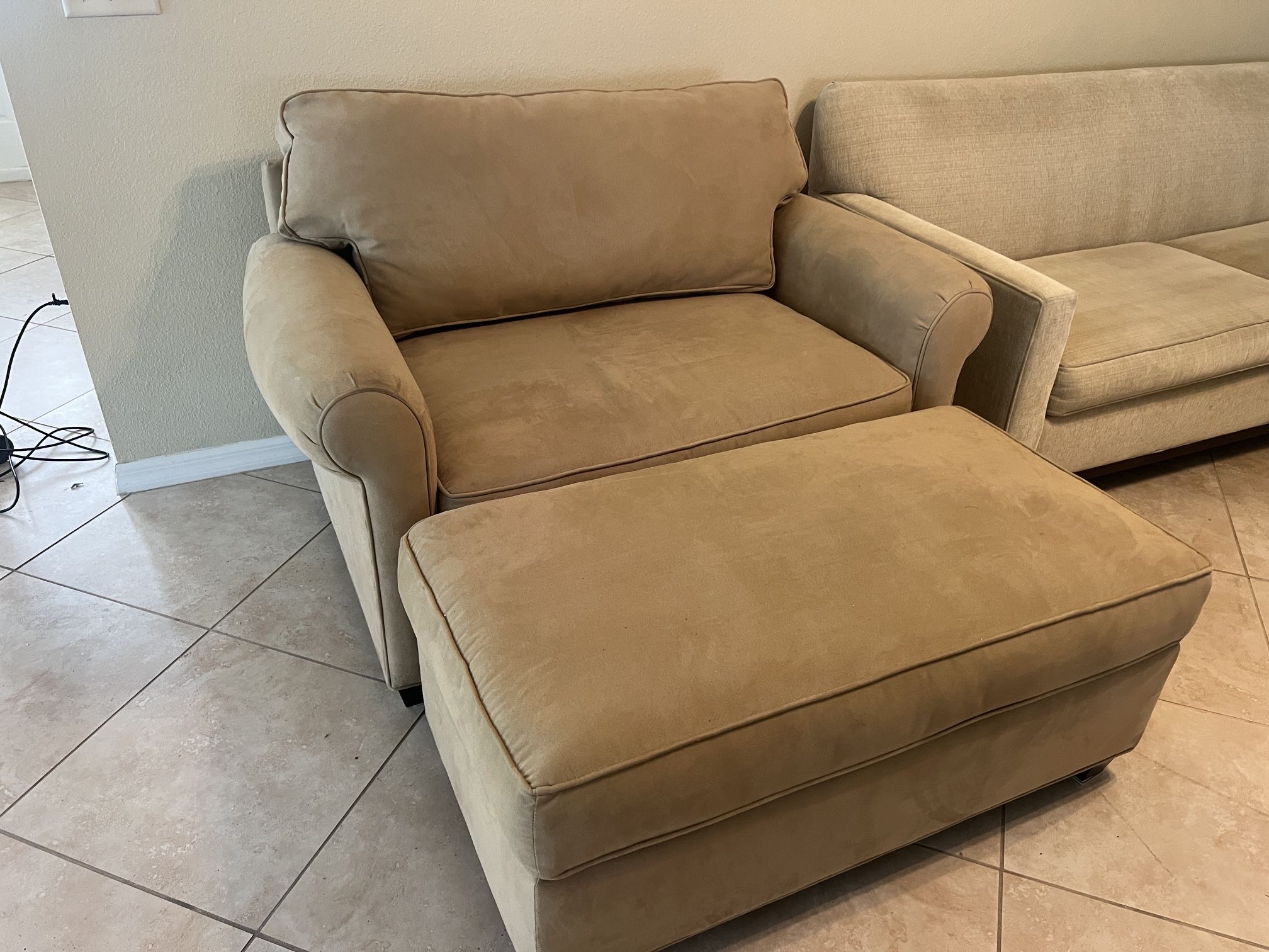 Beige/Tan Armchair With Ottoman