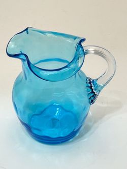 Vintage Blue Glass Hand Blown Pitcher