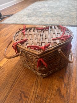 Vintage wicker heart picnic basket