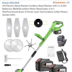 21V Electric Weed Eater w/ (2) 4.5Ah Batteries, 960W Brushless, 4in1 w/ Accessories