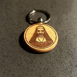 Laser Engraved Nun Wooden Keychain 