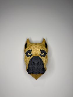 Dogo Argentino Wall-Head — Gold Sparkle | 3D Printed Wall Decor