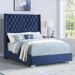 HH327 Diamond Bed Blue Velvet Queen 😍🔥