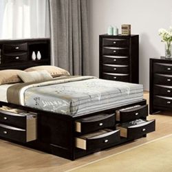 Brand New Black 4pc Queen Bedroom Set (Available In Eastern King)