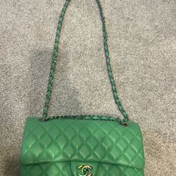 RARE-Small Classic Double Flap – Green Leather | 21P