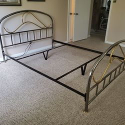 Metal Bed Frame with Brass Accents