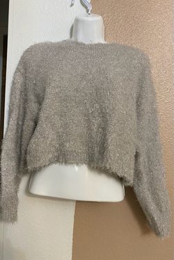 Grey Sparkle Fuzzy Knit Cropped Sweater