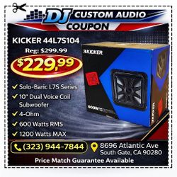 Kicker 44L7S104 L7 Solo-Baric 10" Dual Voice Coil Subwoofer 1200 Watts L7S10 🚨 Payment Options Available 🚨 No Credit Needed 🚨 