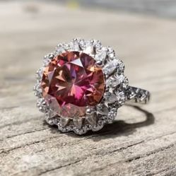 White Gold And Peach Moissanite Stone Ring