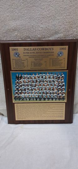 1993 Dallas Cowboys Super Bowl XXVIII Champions Team Photo Roster Wood Plaque