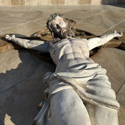 Religious 1898 Mission Antique French 10 Foot Sculpture of the Crucifixión of Jesus Christ