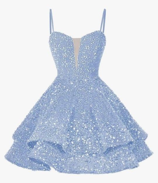 Teen Spaghetti Sequin Baby Blue Dress