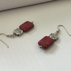 925 Sterling Silver Earrings, Red Resin Beads,Silver Jewellery