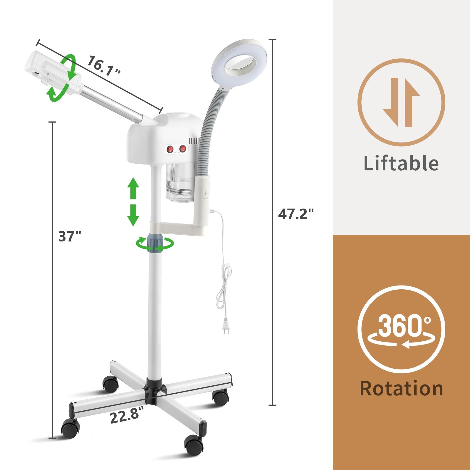Pro 2 in 1 Facial Steamer 5X Magnifying Lamp Hot Ozone Machine Spa Salon Beauty
