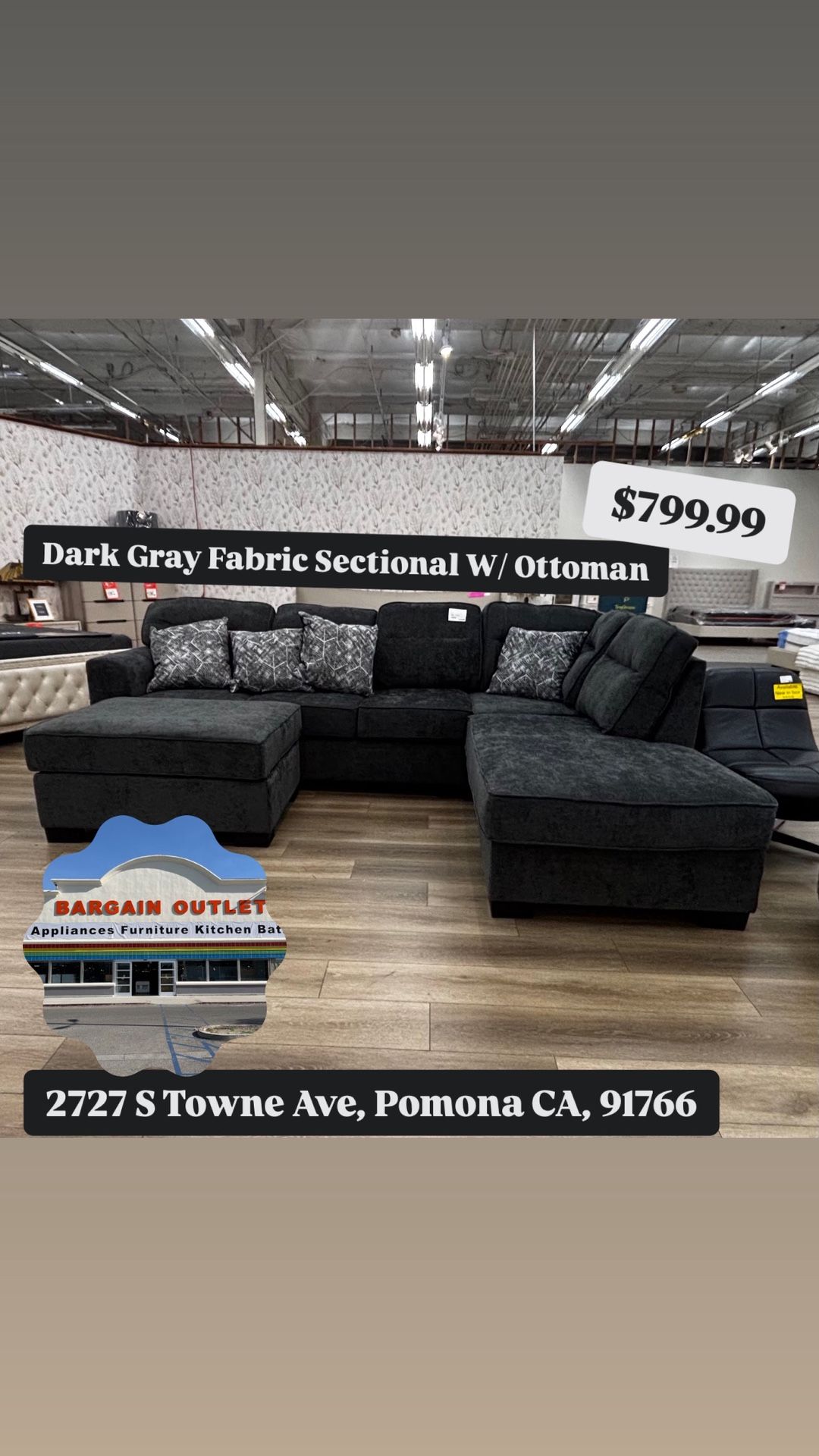 Dark Gray Sectional Sofa With Ottoman