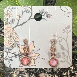 New Pink Crystal Diamond Golden Chain Gold Plated Push Back Dangle Earrings