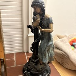 Pair of Vintage Bronze Statues – Boy & Girl Figures on Marble Bases