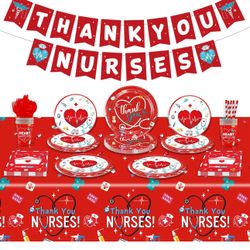 Thank You Nurses Party Tableware Set - Serves 25 Nurse Appreciation Party Supplies, Disposable Plate