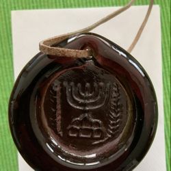 Menorah Glass Pendant Necklace Blown Sun Catcher Jewish Judaism Mennorah Gift Hanukkah