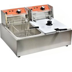 Commercial Deep Fryer with Basket 6-12L Capacity Adjustable Temperature and Timer Stainless Steel With lid Suitable for home/commercial/camping/