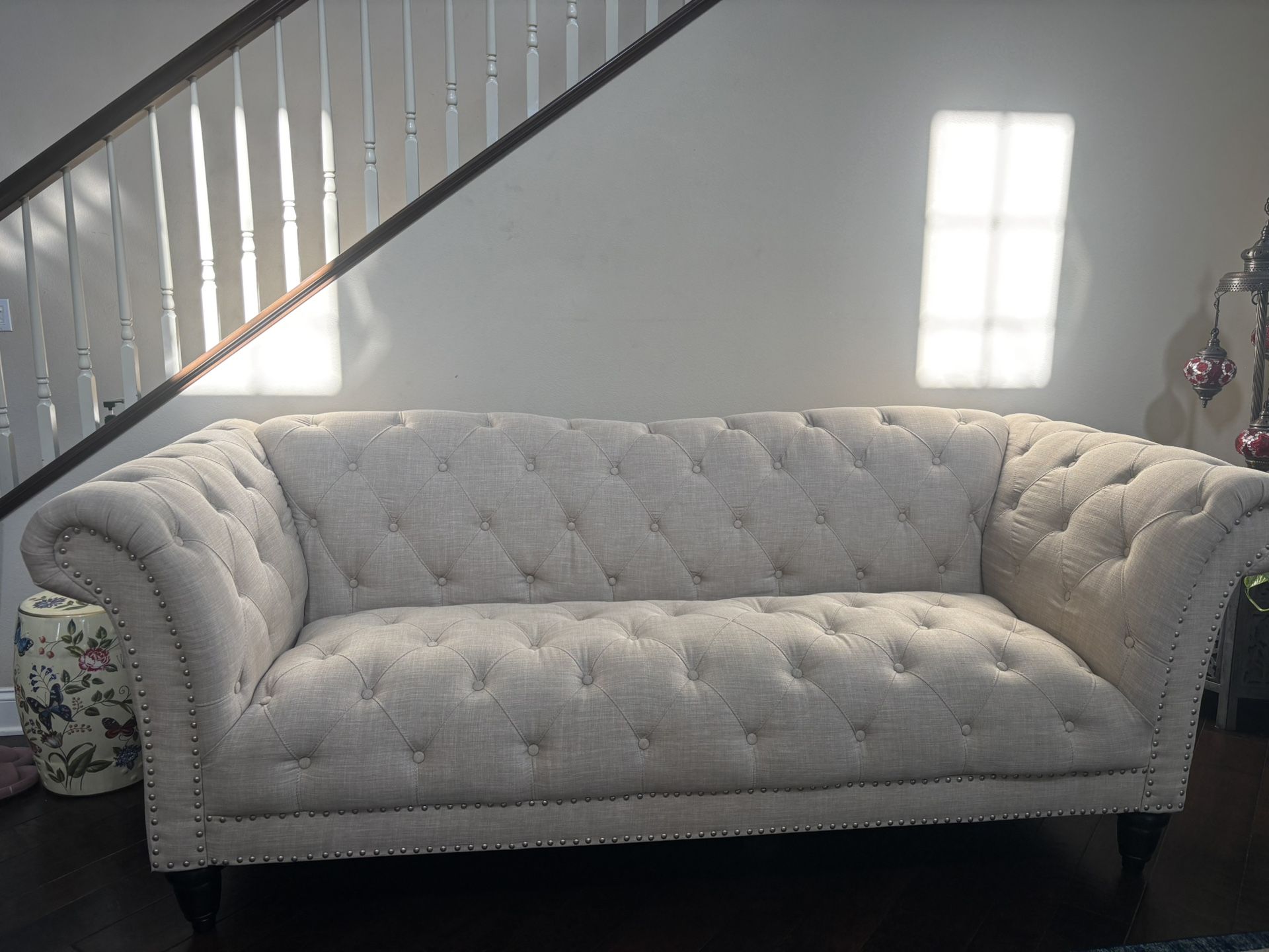 Sofa Set Button Tufted Off White/Creme 
