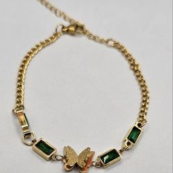 Butterfly Bracelet Green Stones Stainless El 