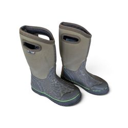 Bogs Boots Youth 2 Girls Boys High Classic Waterproof Winter Rain Green Spiders