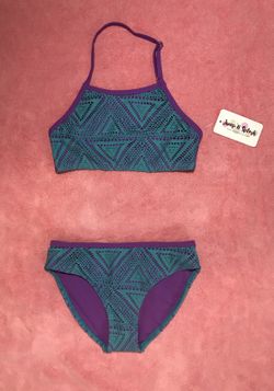 Purple and green bib style bikini for big girls