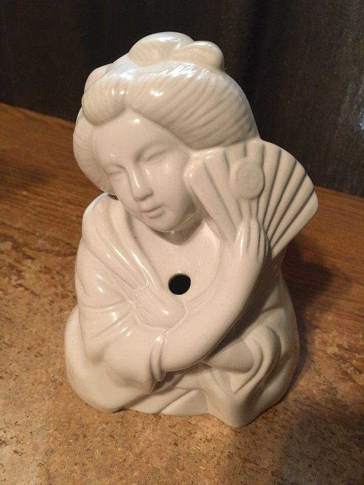 Vintage Japanese Geiaha Girl White Incense Burner 6 In