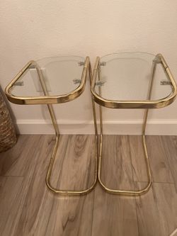 Pair of MCM Brass & Glass End Tables