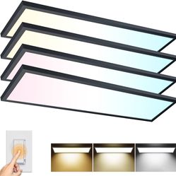 4pack 1x4Ft LED Flat Panel Light Surface Mount LED Ceiling Light Black, 5500LM 50W TRIAC 10-100% Dimmable, AC120V, 3000/4000/5000k Selectable