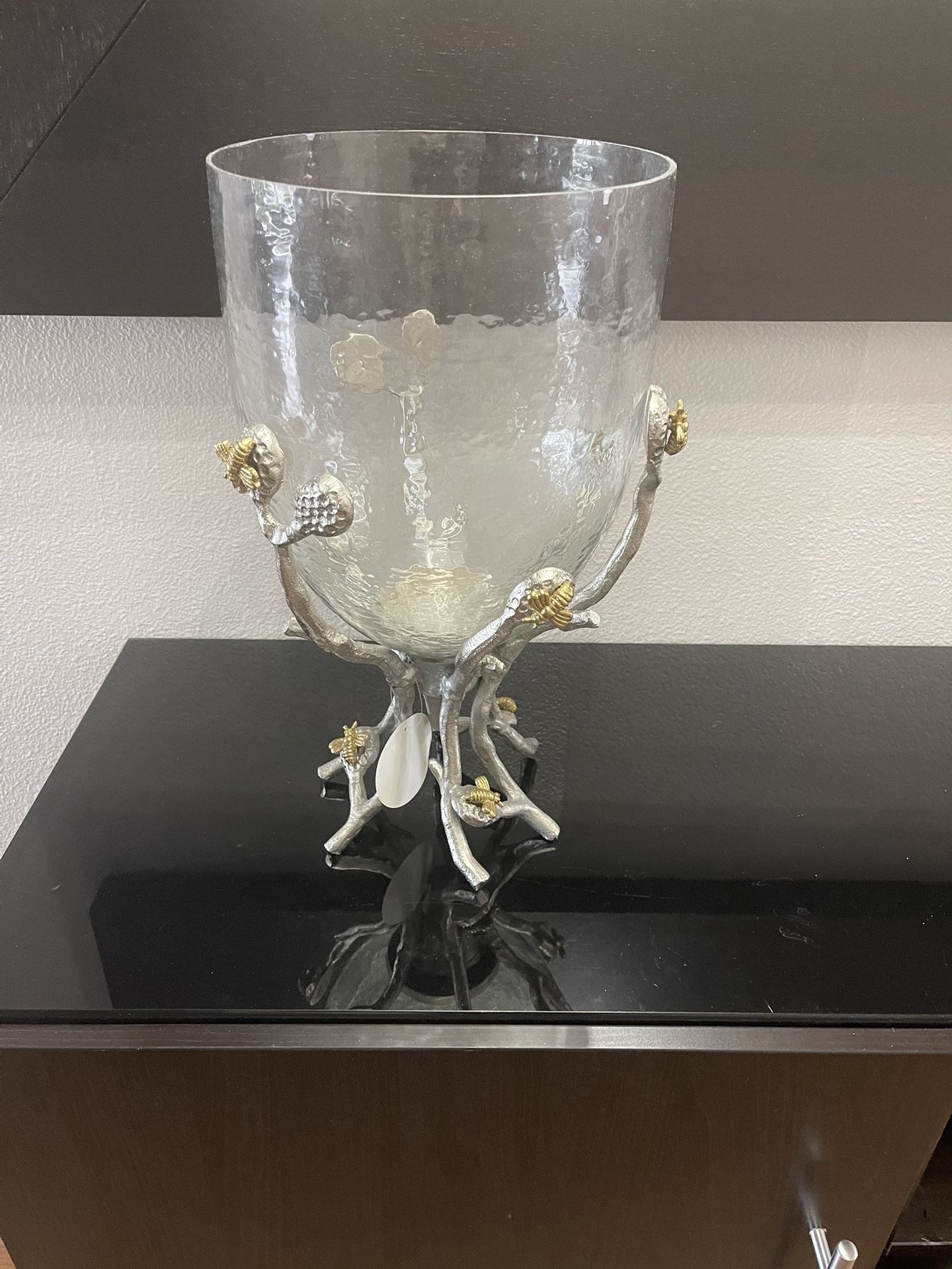 Gold Metal Glass Large Candle Holder !!! Brand New 16” D 22” T