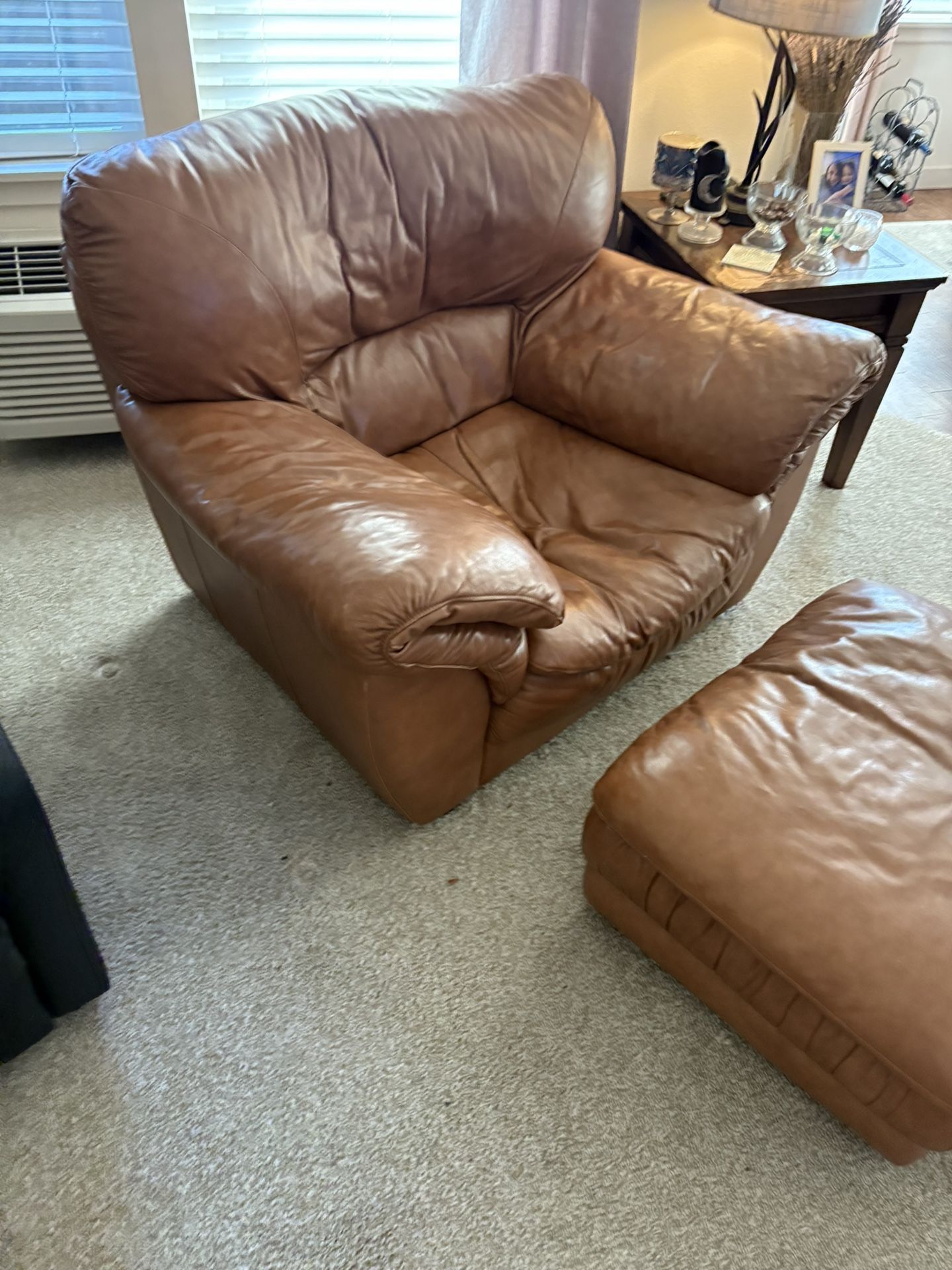 Like New Leather Sofa And Chair With Ottoman
