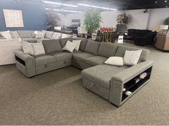 Pottery Barn taupe fabric sectional sofa couch sleeper lounger
