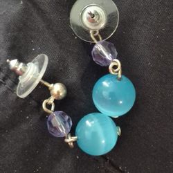Vintage Style  Drop Earrings  Turquoise Navy Marbled Beaded Boho