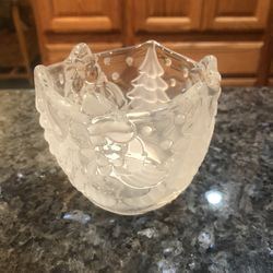 Gorham Holiday Traditions Snowy Sweethearts Votive Crystal Glass holder.  Size 3 1/2 inches tall.  Germany. Made in Austria.  Brand new never used in 
