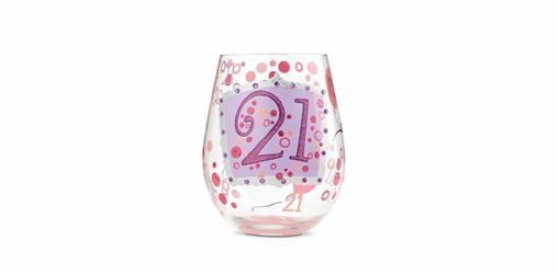 21 HAND PAINTED STEMLESS WINE GLASS, 20 OZ