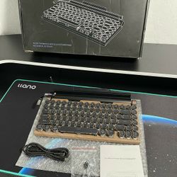 New Retro Typewriter Wireless Mechanical Gaming Keyboard, Bluetooth 5.0 Office Computer Vintage Keyboards 83-Key Blue Switches Punk Round Keycap, LED 