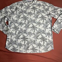 Tommy Bahama plastic 100% Linen Button Down Denim Blue & Palm Tree Pattern (XL)