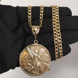 18k Gold filled Cuban link chain with centenario coin