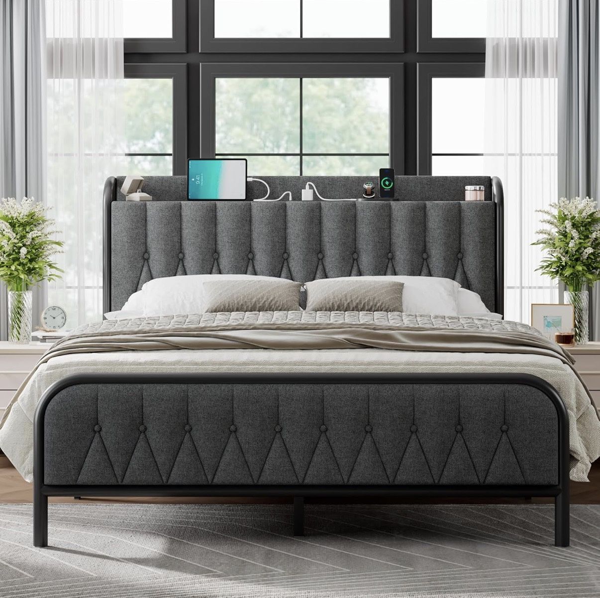 Queen Bed Frame With Charging Ports