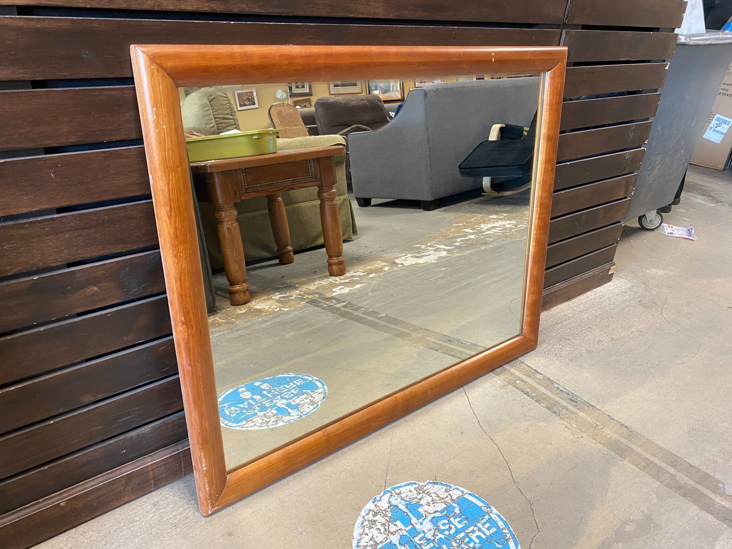 Medium Stained Wooden Framed Mirror