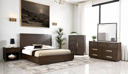 4PCS BEDROOM SET DARK WALNUT  (F74021) QUEEN $1599 E KING $1599  FREE LOCAL DELIVERY