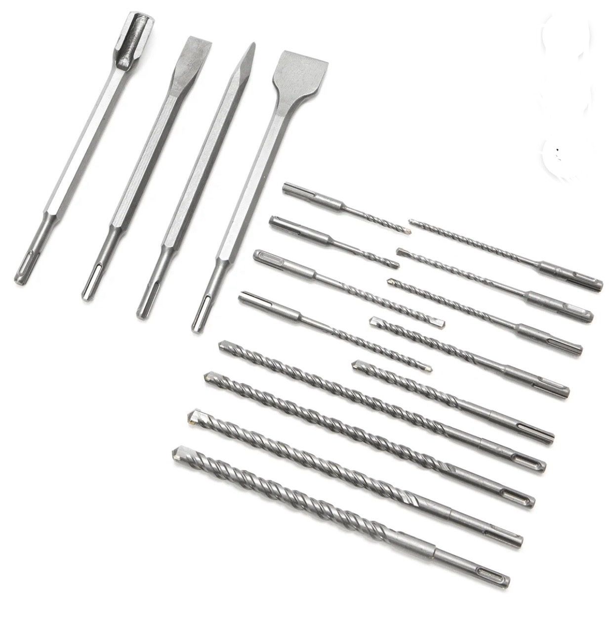 XtremepowerUS 17pcs Rotary Hammer Drill Bits Set & Chisels SDS Plus Kit Concrete Masonry w/ Case