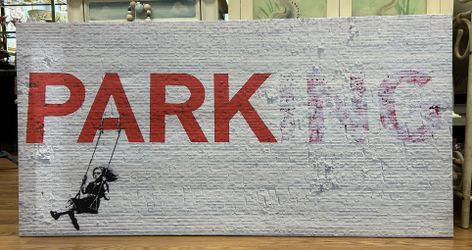 Graffiti Banksy swing girl parking canvas 5 feet x 30”