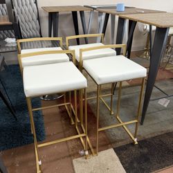 Gold and White Stackable Bar Stool (Set of 4)