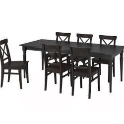 Ikea Ingartop Extendable Dining Table and 6 Ingolf Chairs
